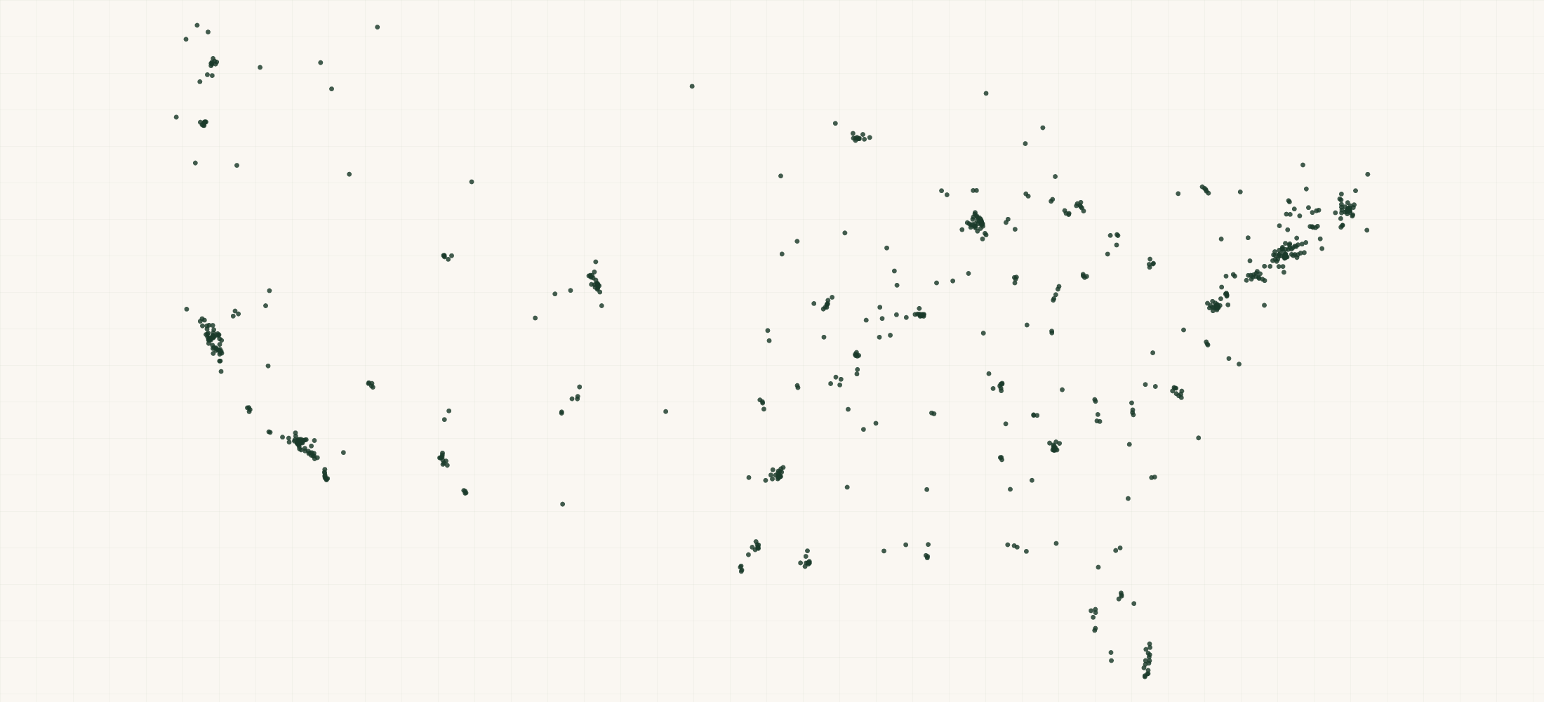 Map of where the Askinosie Chocolate Retailers are
