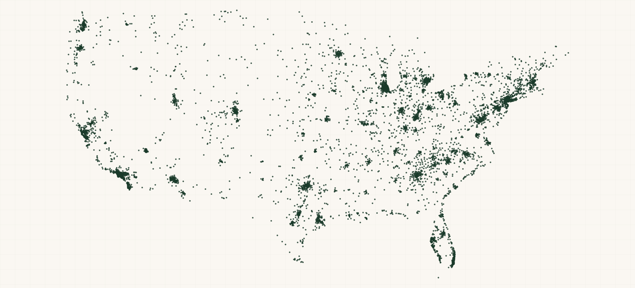 Map of where the Coffee & Tea Brand Retailers are