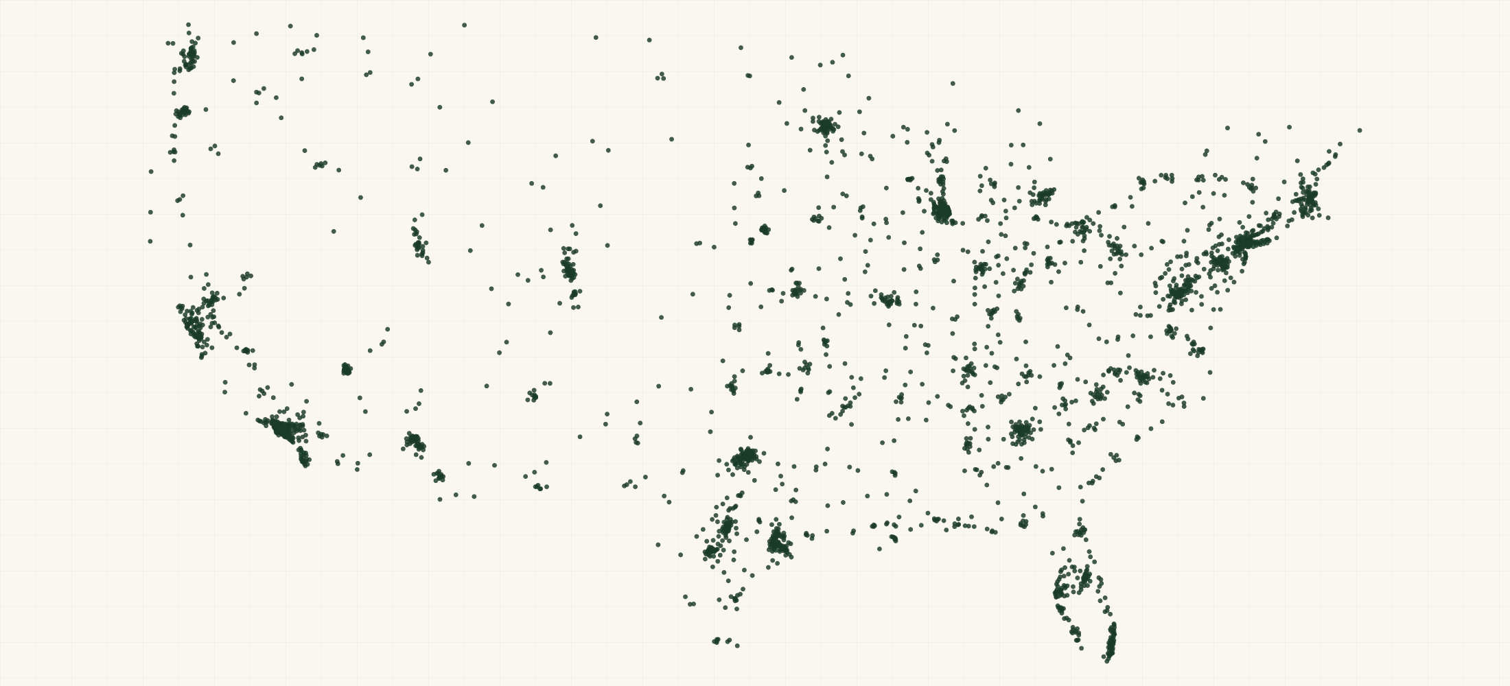 Map of where the Copper Cow Coffee Retailers are
