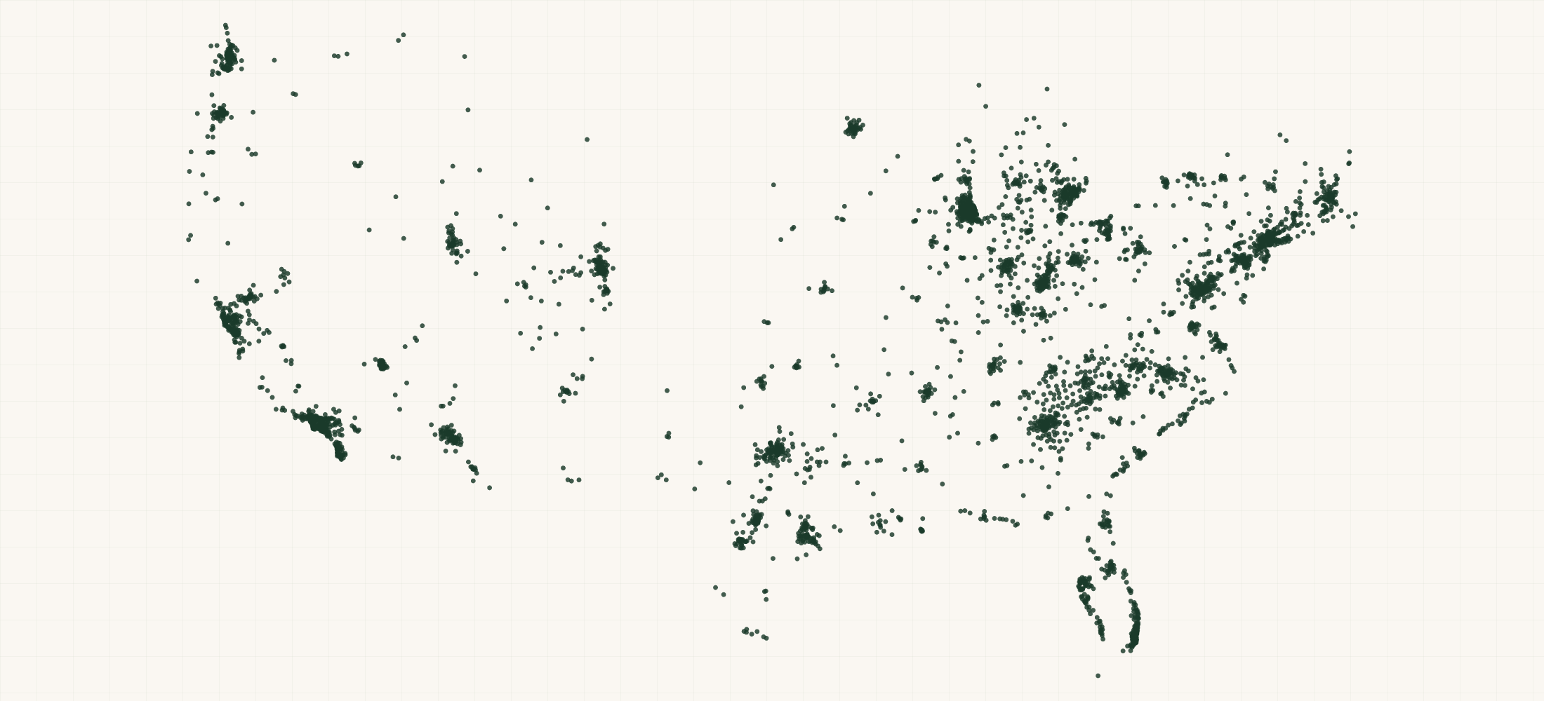 Map of where the Counter Culture Coffee Retailers are