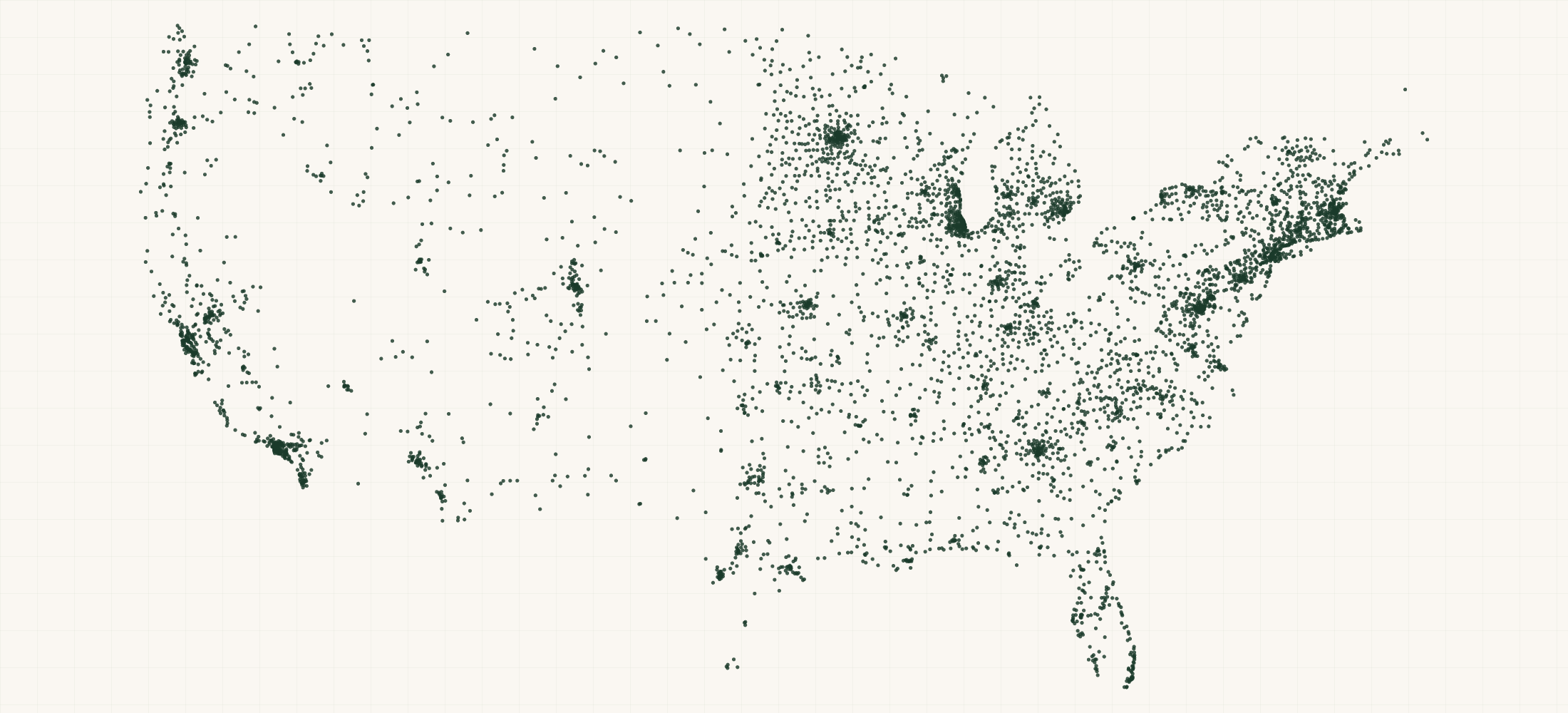Map of where the US Farmers Markets are