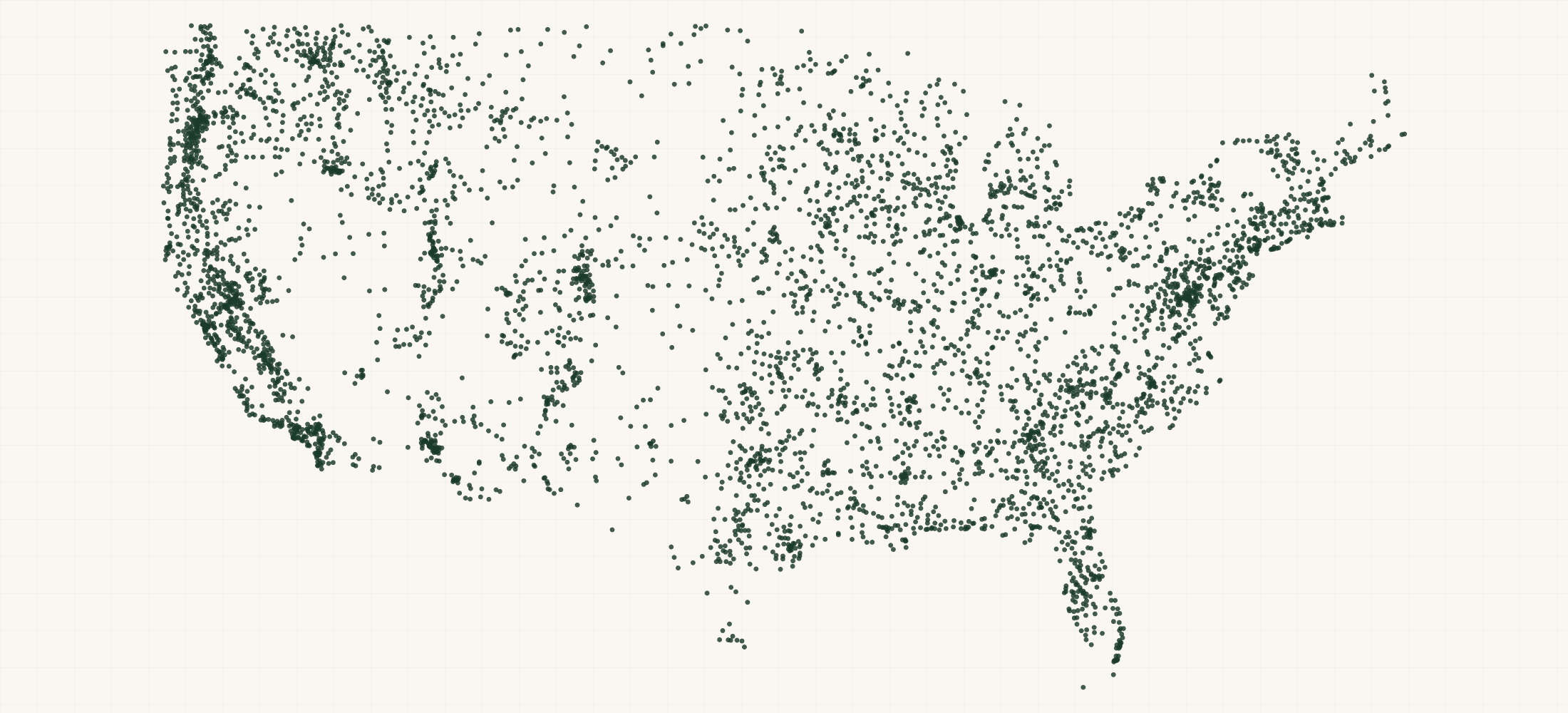 Map of where the Federal Contractors — Agriculture, Forestry, Fishing and Hunting (NAICS 11) are