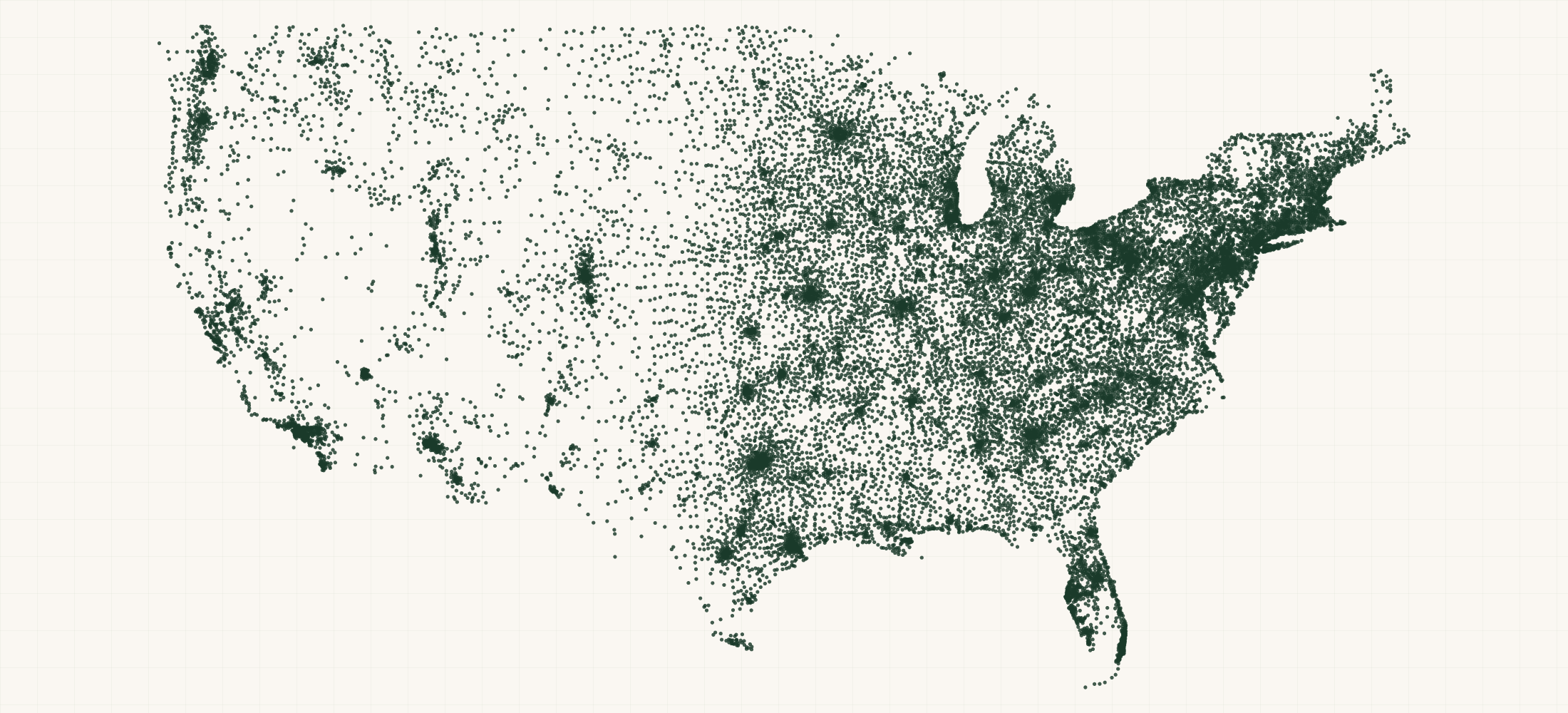 Map of where the US Federal Firearms Licensees (FFL) are