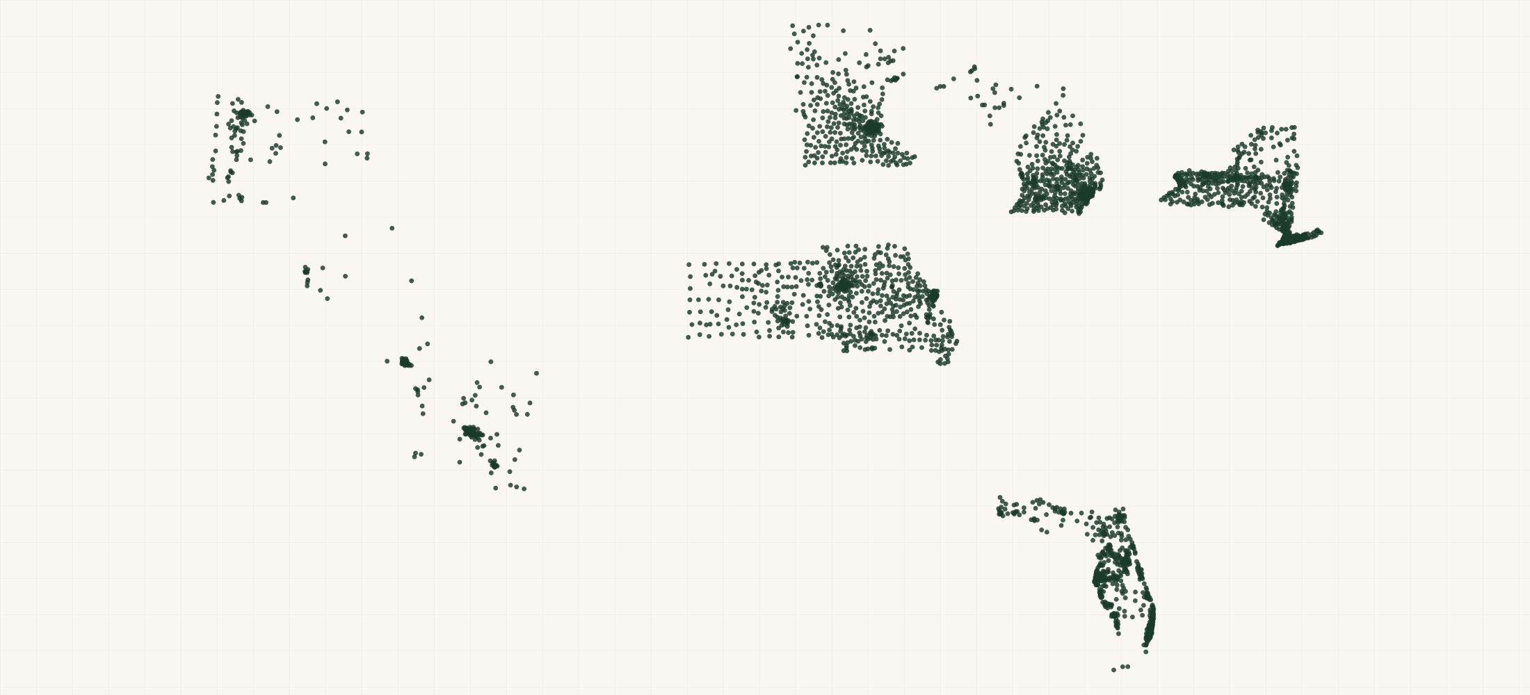 Map of where the Funeral Homes & Crematories (9 States) are