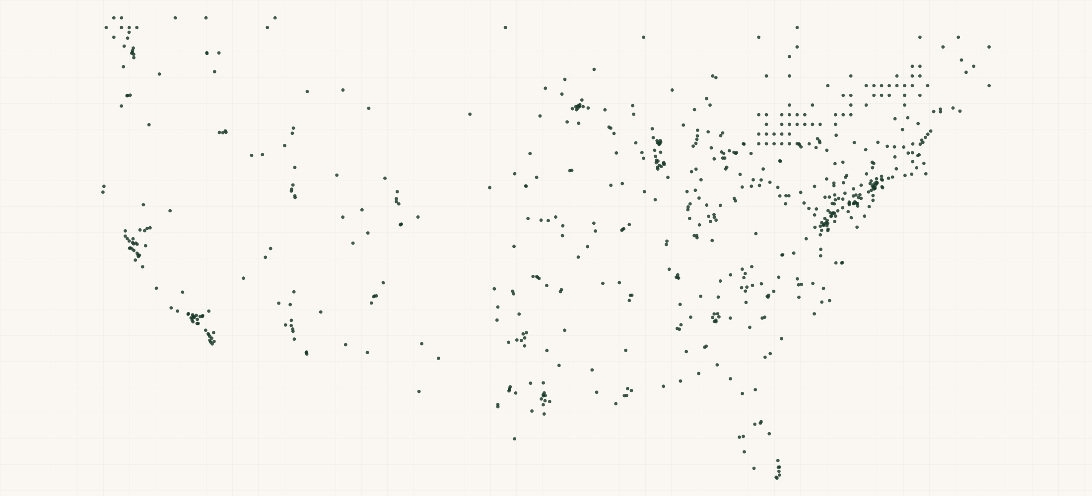 Map of where the Godin Guitars Retailers are