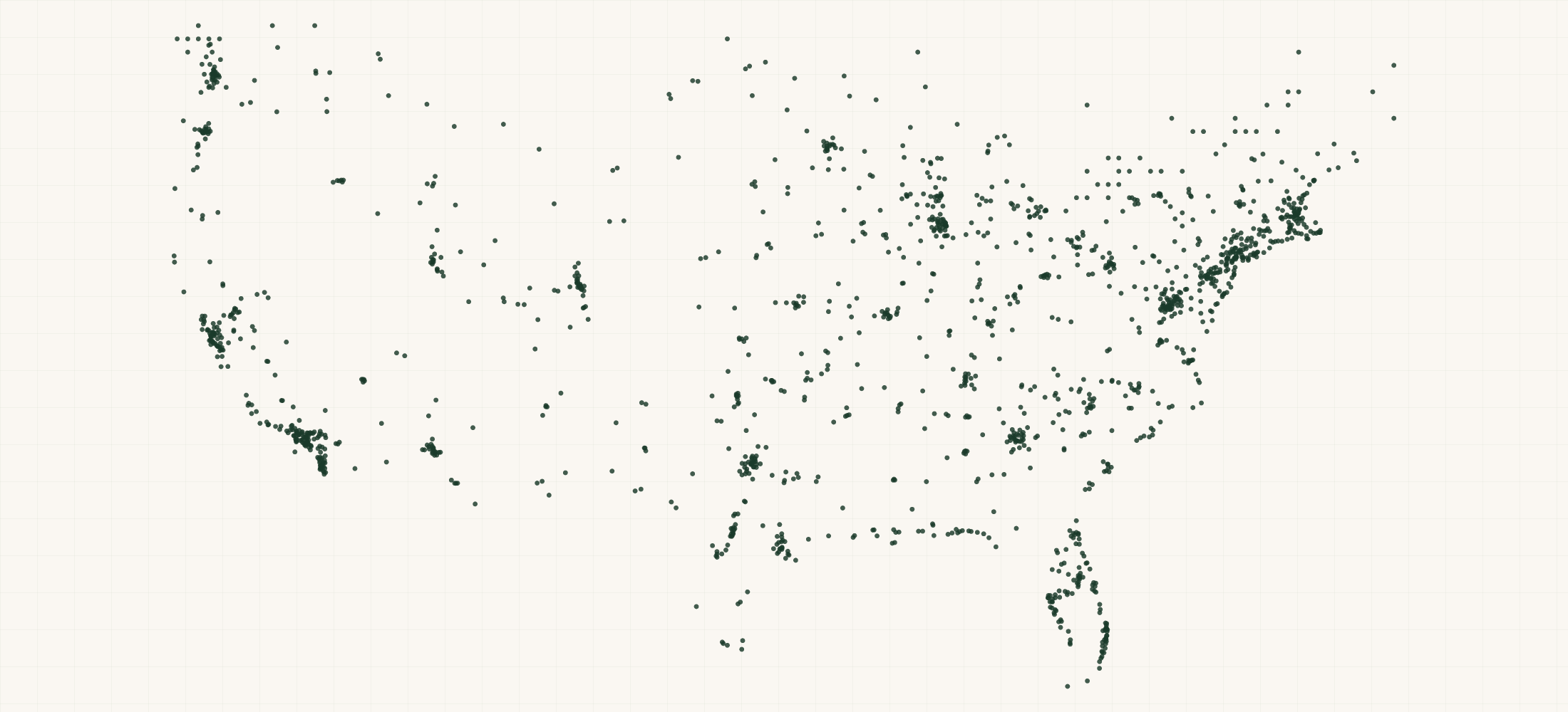 Map of where the Kala Brand Music Co. Retailers are