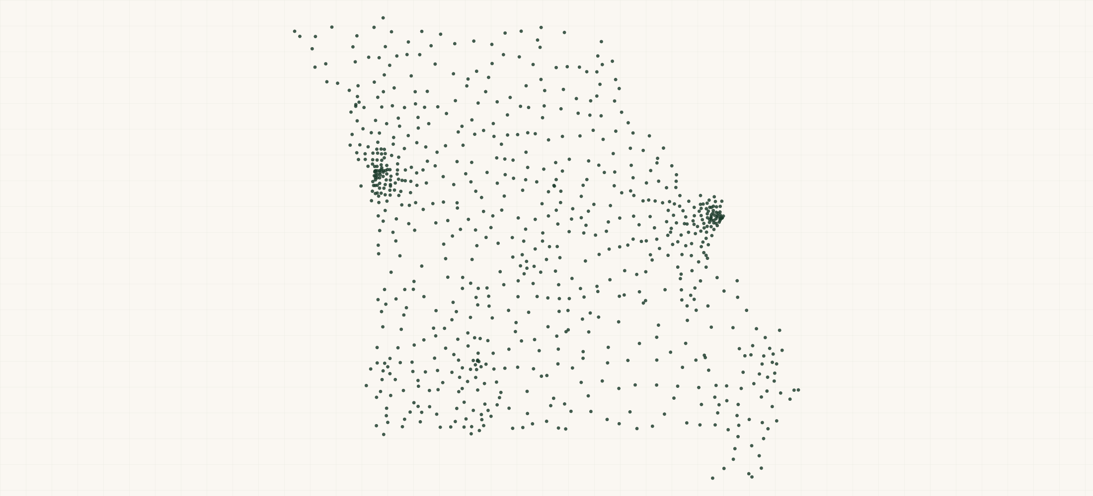 Map of where the Missouri Federal Contractors are