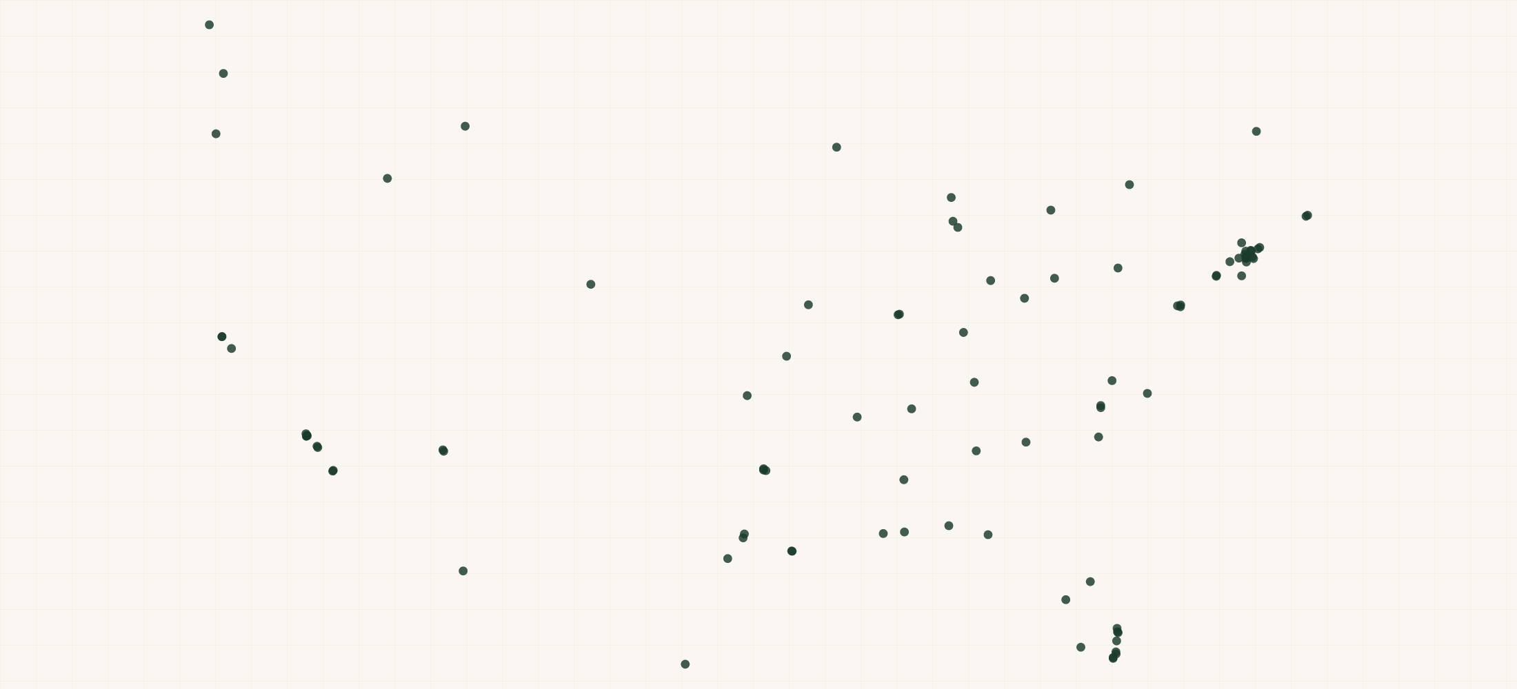 Map of where the Monique Lhuillier Retailers are