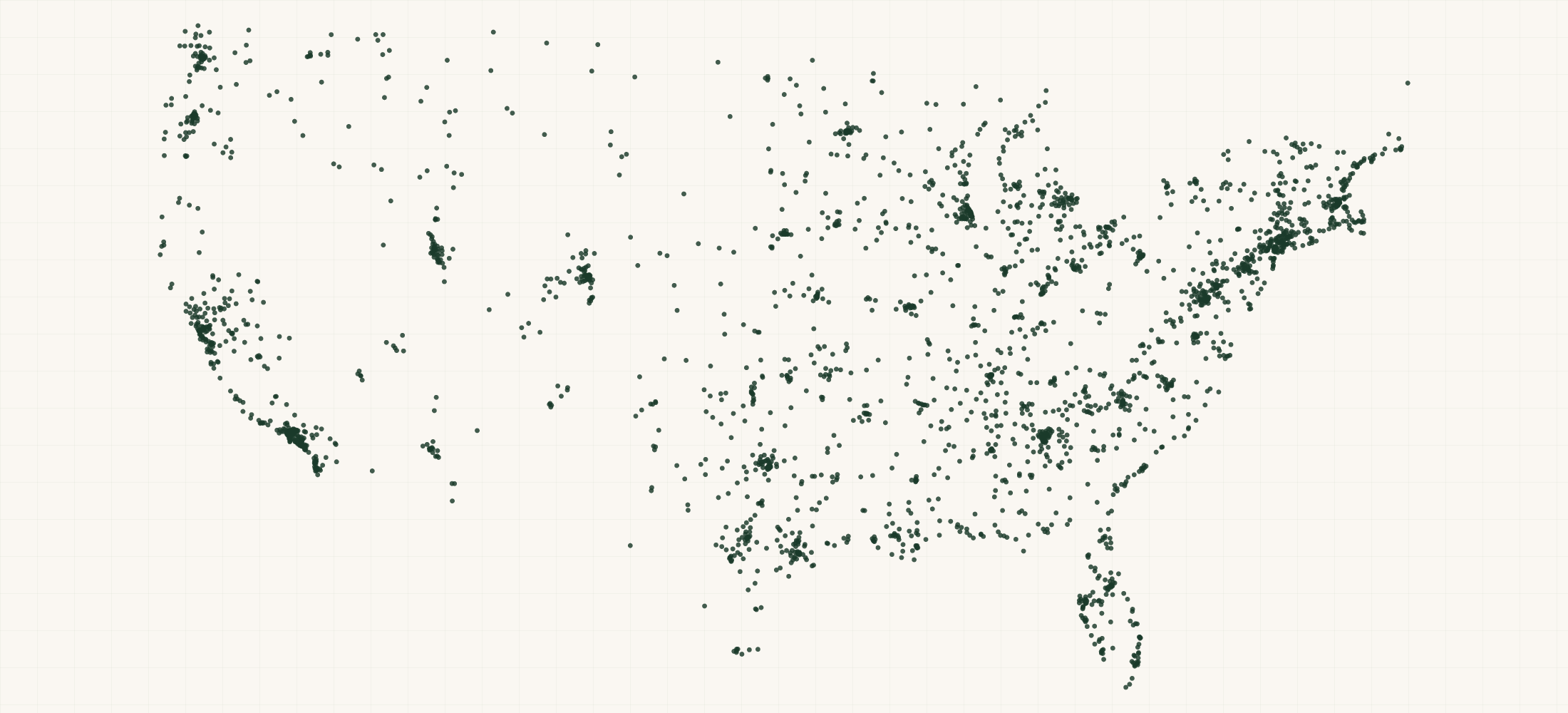 Map of where the Rifle Paper Co. Retailers are