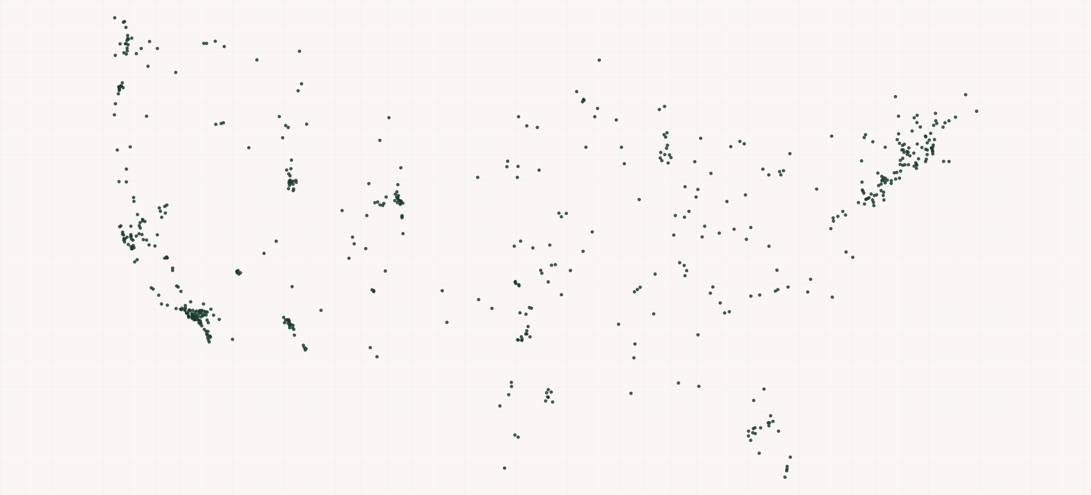 Map of where the Roxy Snowboards Retailers are