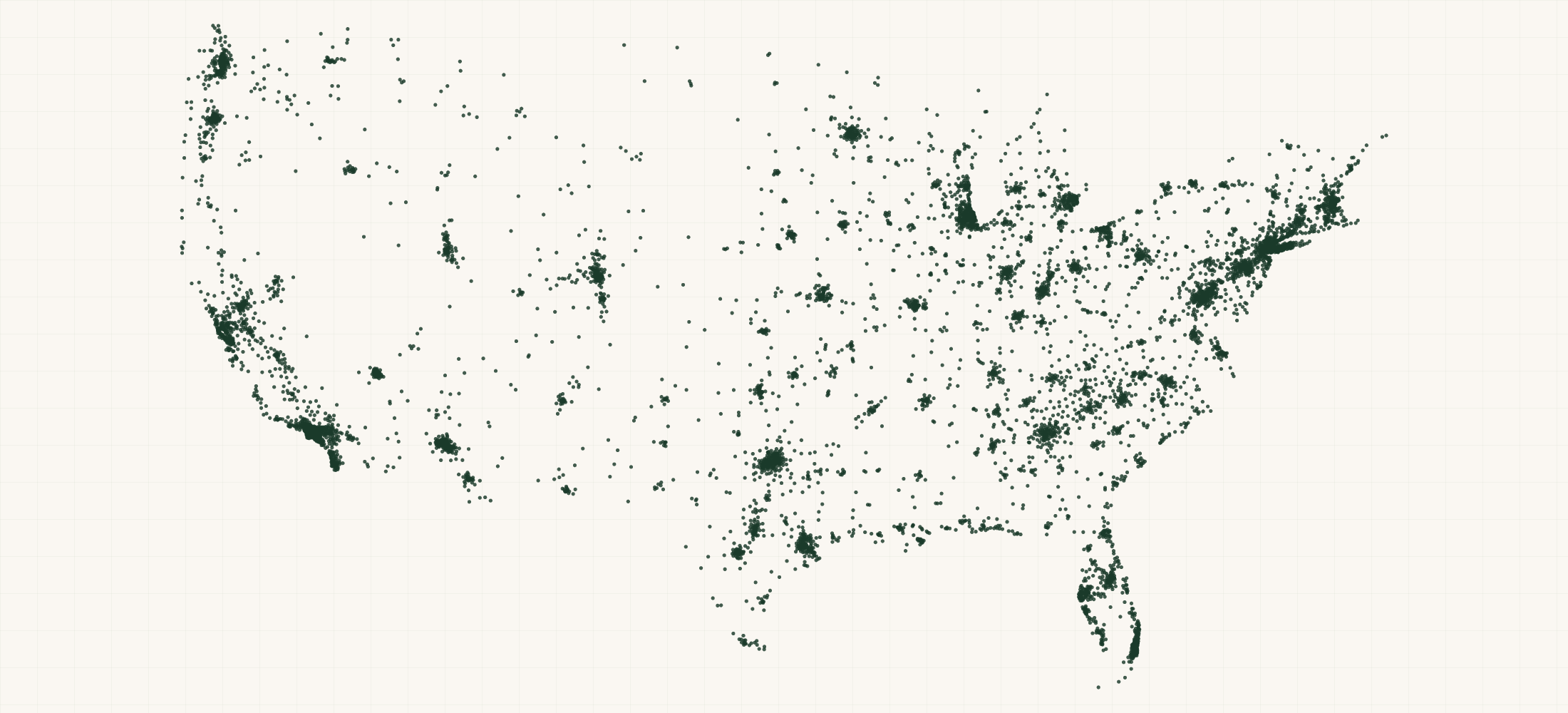 Map of where the Starbucks Locations are