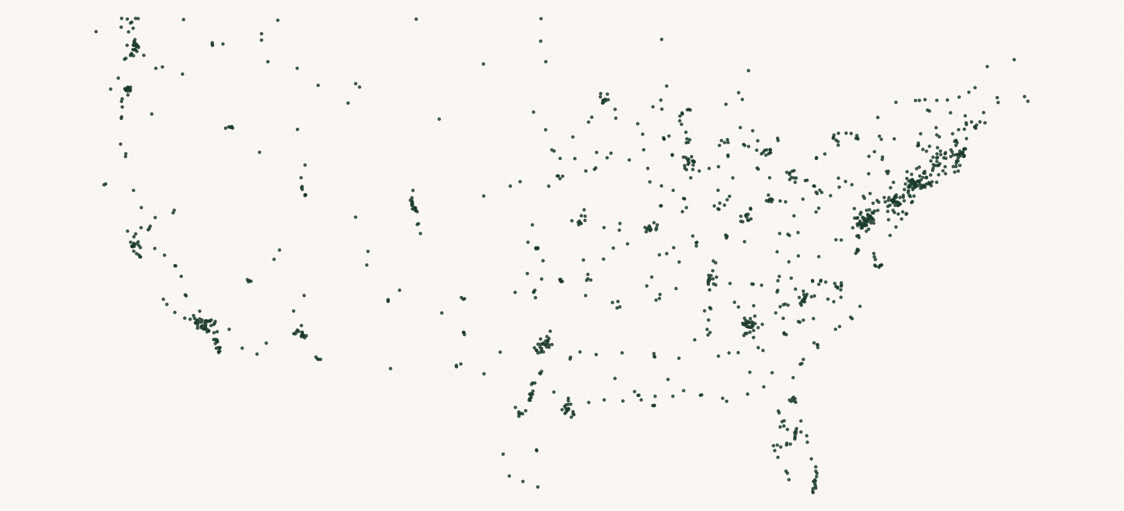 Map of where the Taylor Guitars Retailers are