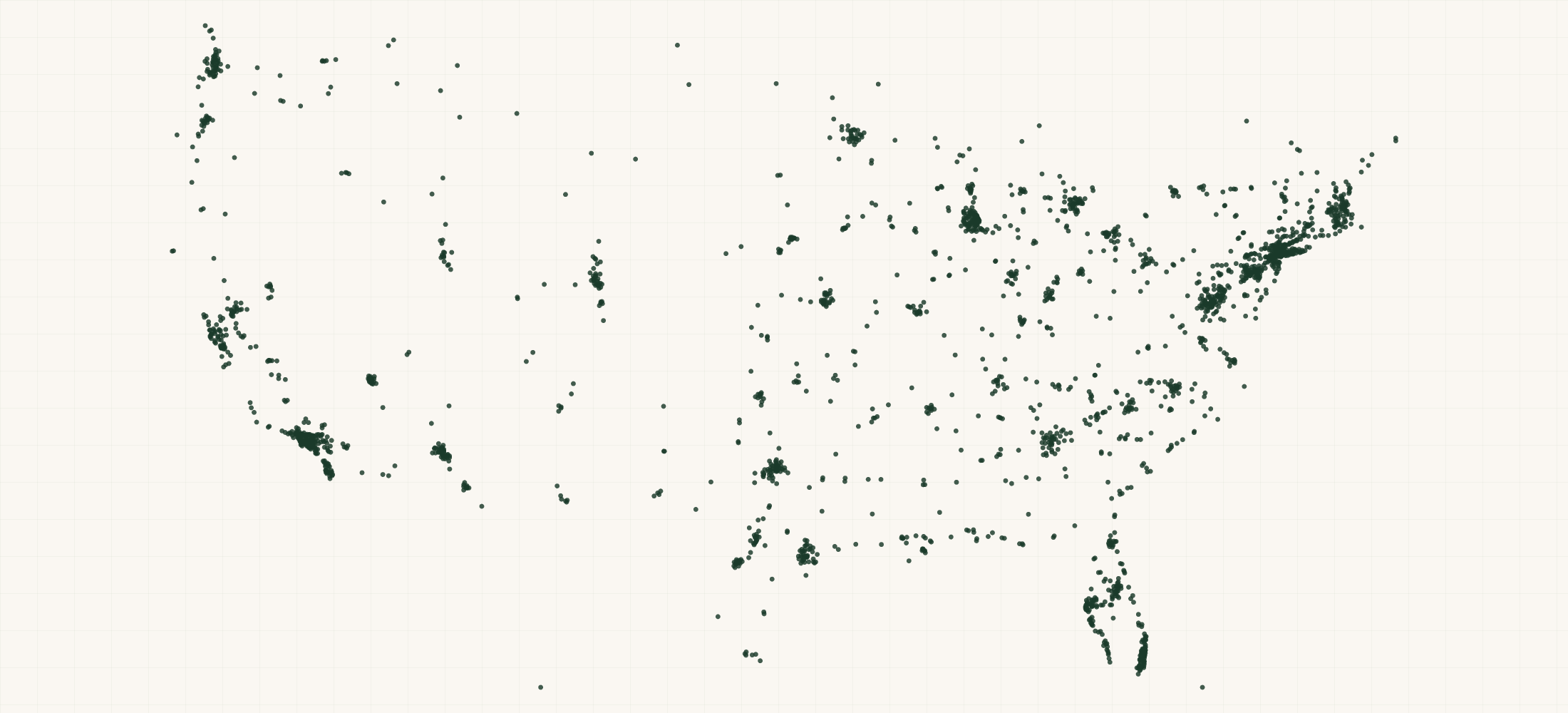 Map of where the Teami Retailers are