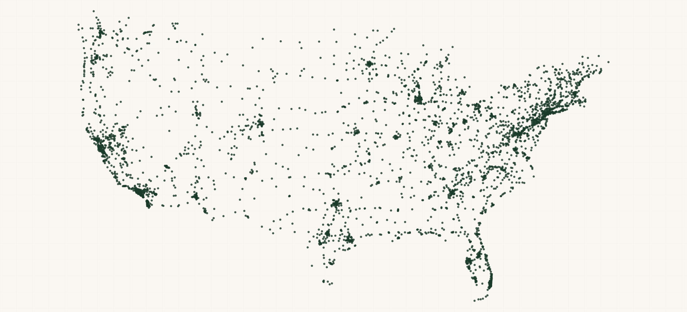 Map of where the Tesla Supercharger & Destination Charger Locations are