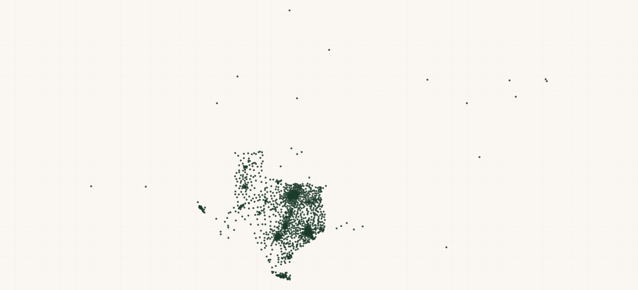 Map of where the Texas Salon & Barbershop Establishments are