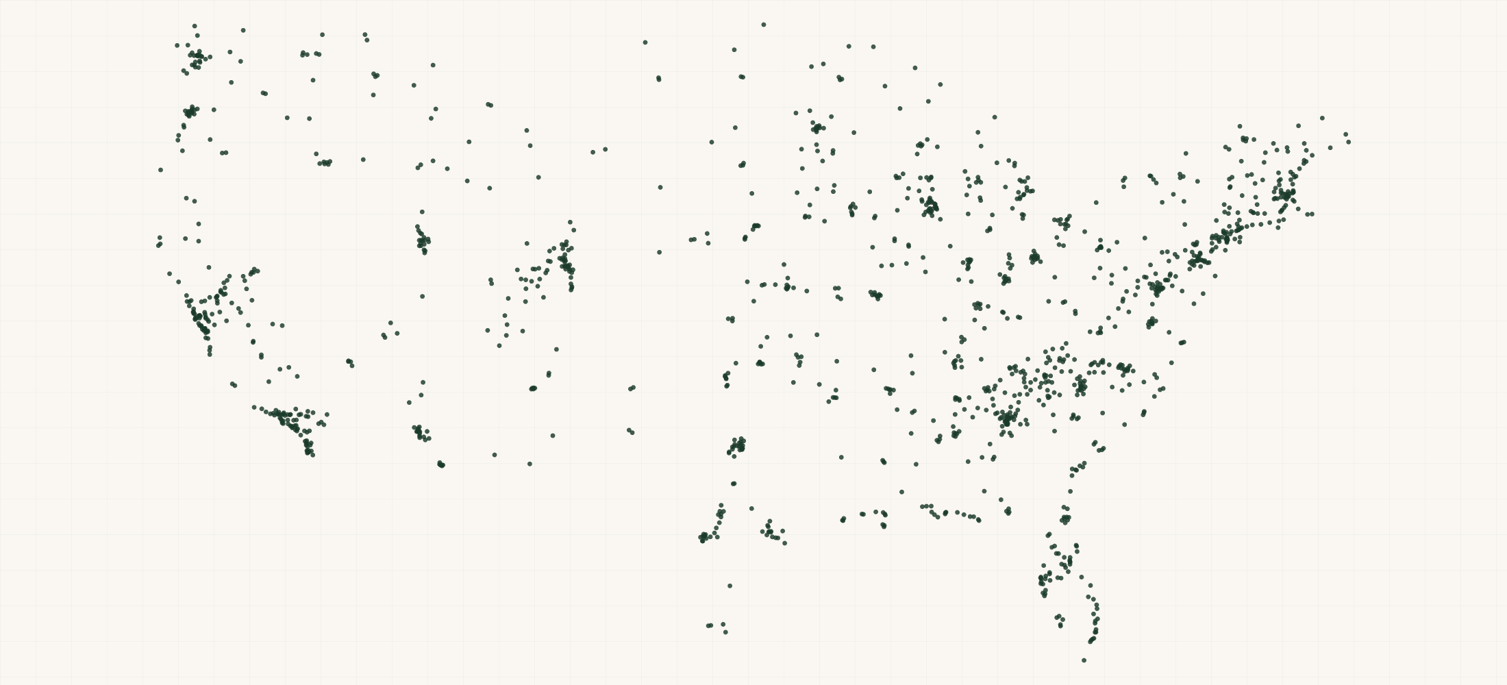 Map of where the Topo Athletic Retailers are