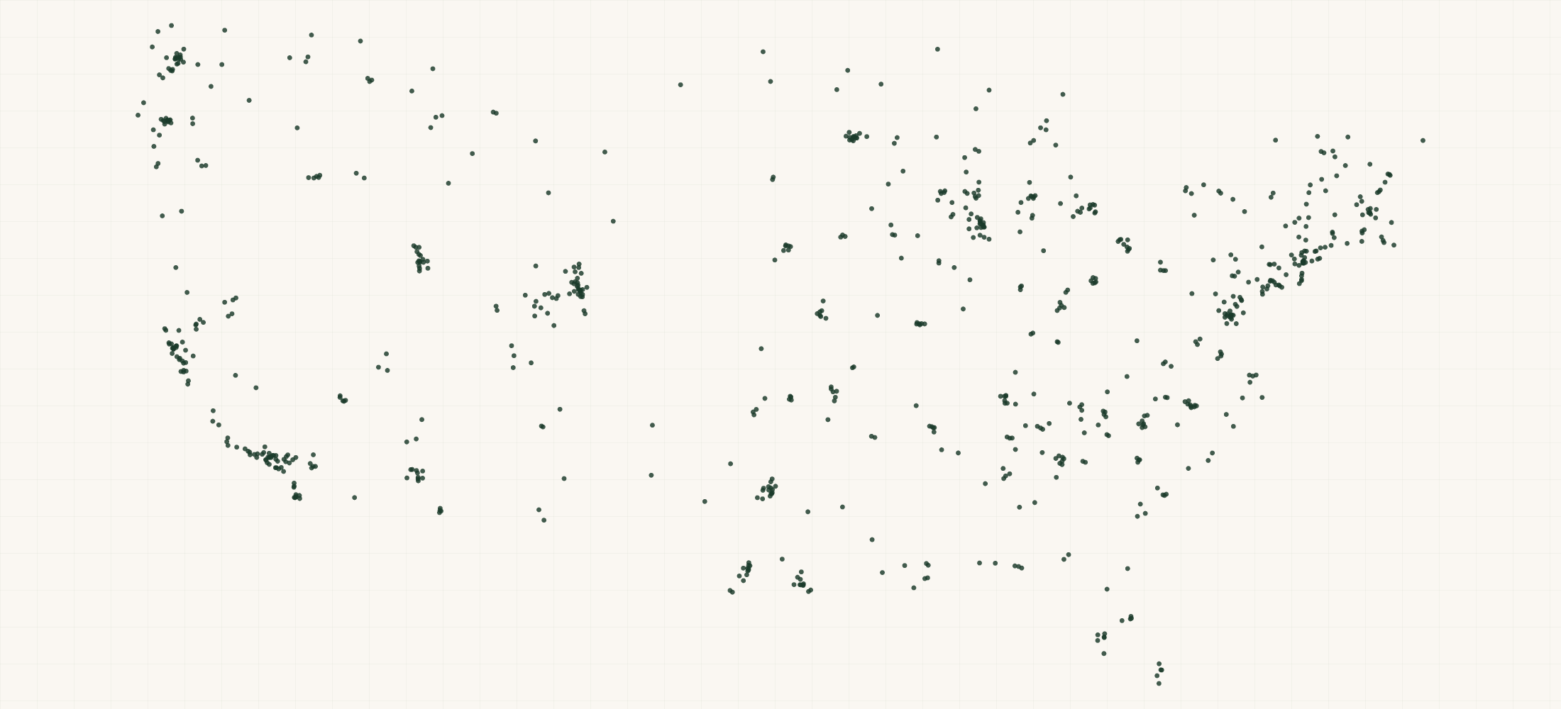 Map of where the Topo Designs Retailers are