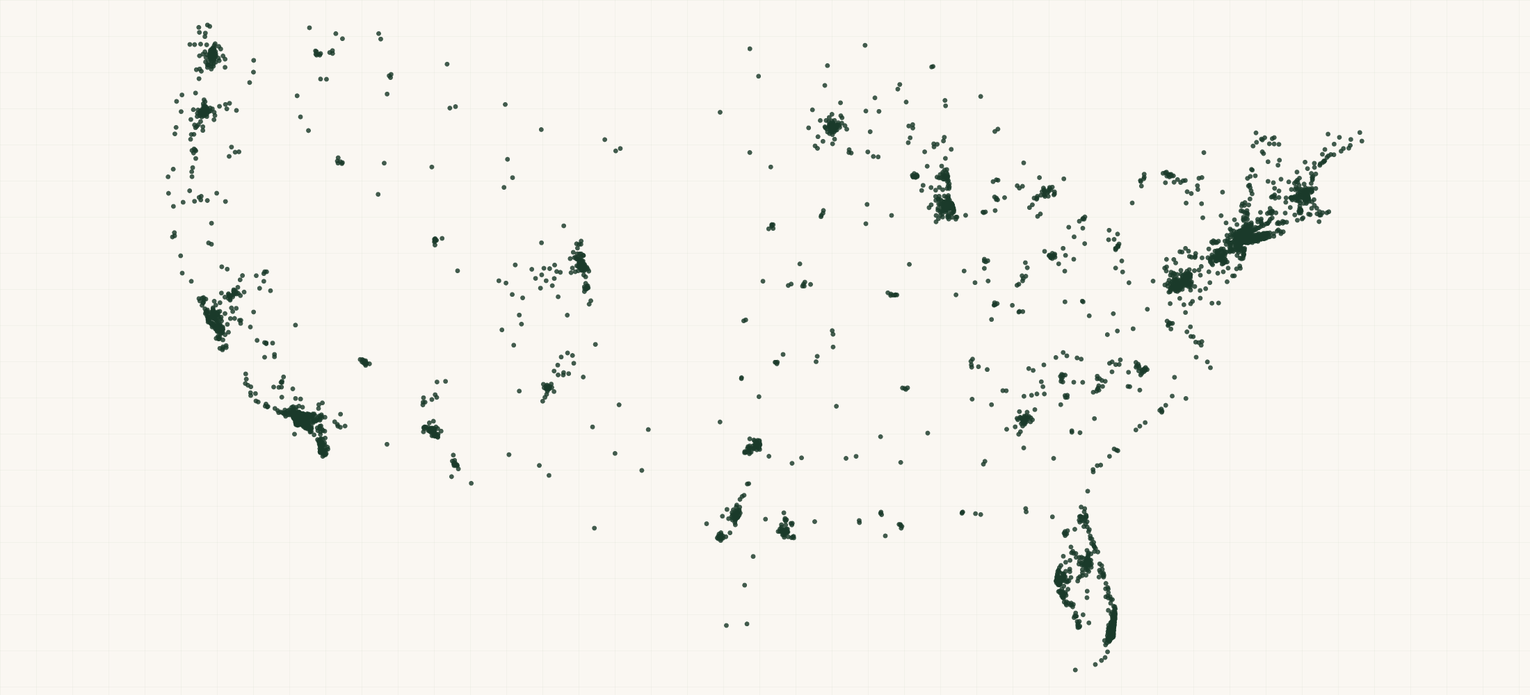 Map of where the US Acupuncturist Practices are