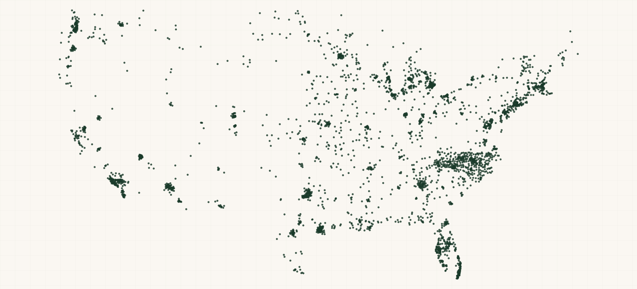 Map of where the US Custodial Care Facility Practices are