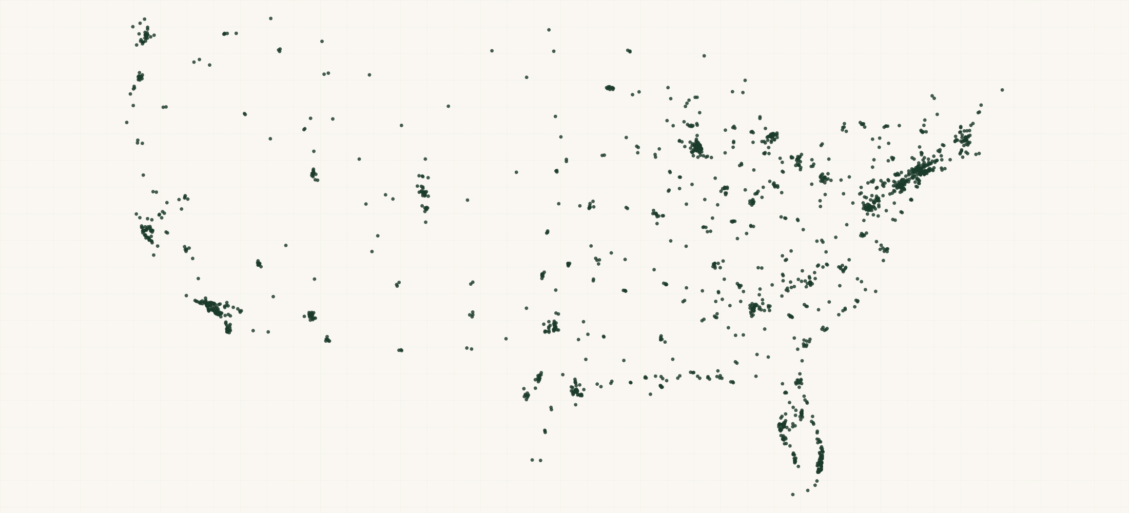 Map of where the US Plastic Surgery Practices are