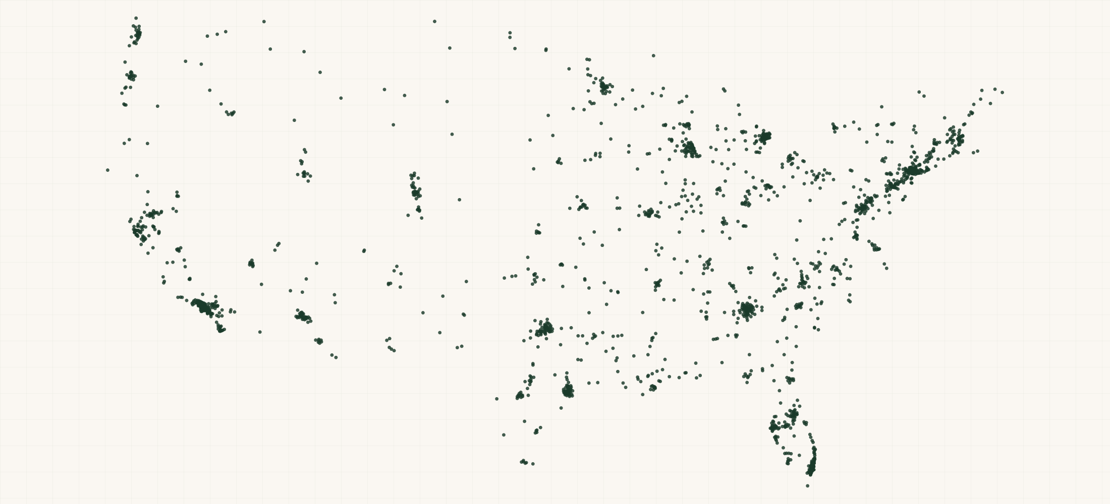Map of where the US Point of Service Practices are