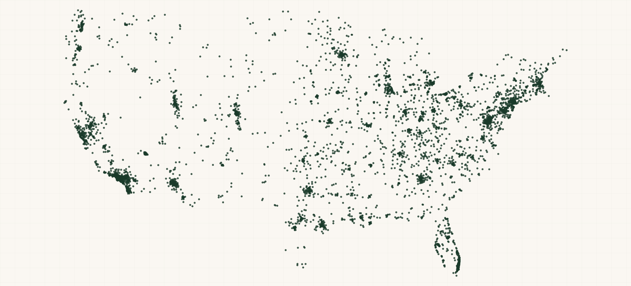 Map of where the US Substance Abuse Rehabilitation Facility Practices are