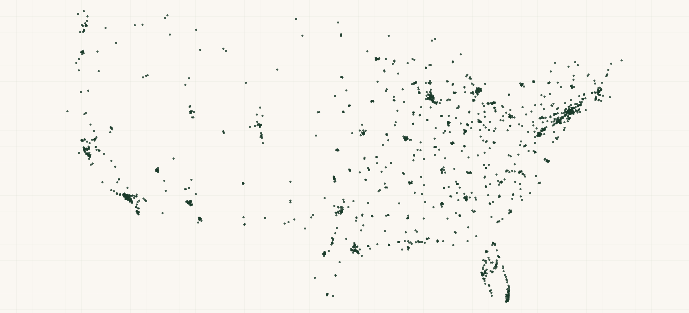 Map of where the US Thoracic Surgery (Cardiothoracic Vascular Surgery) Providers are