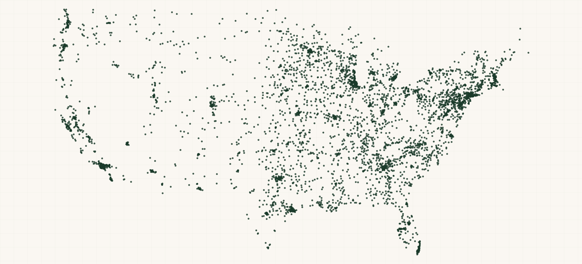 Map of where the USDA-Inspected Meat, Poultry and Egg Plants (FSIS) are