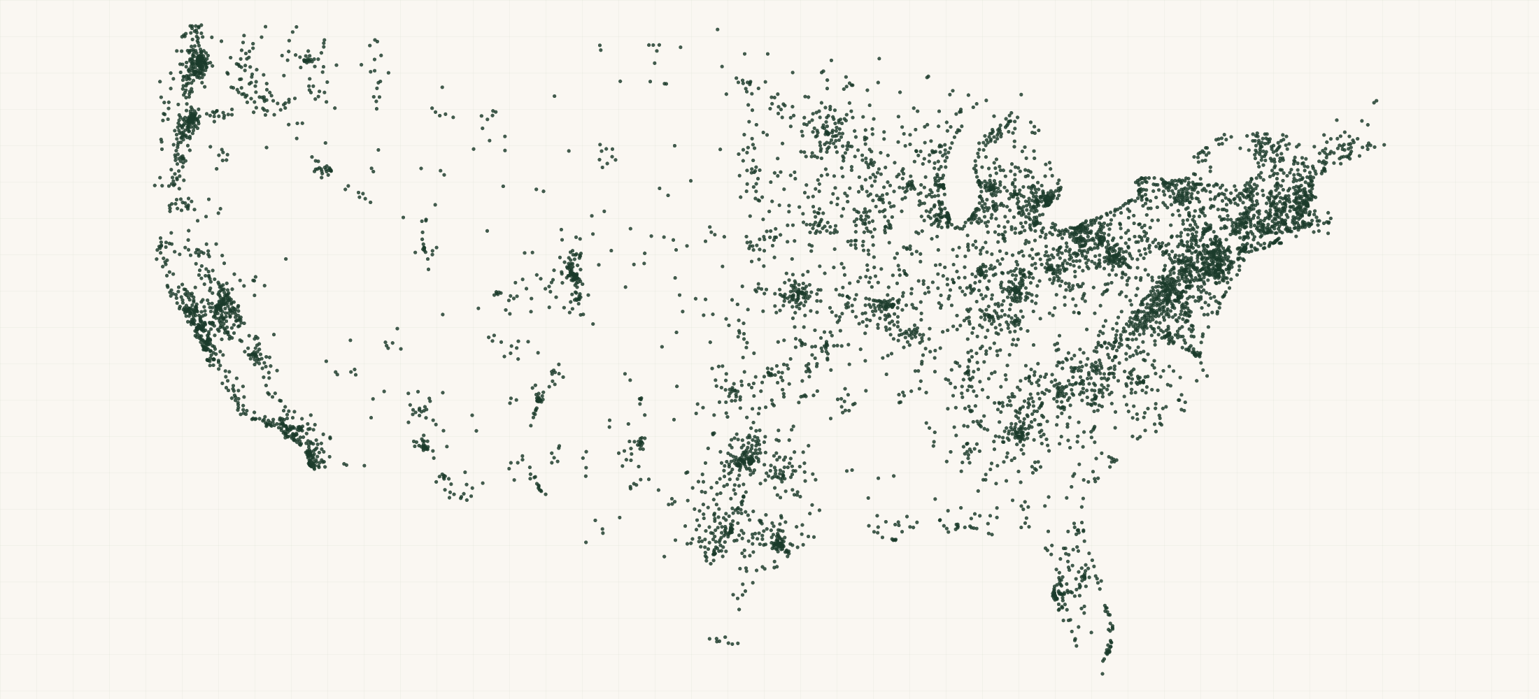 Map of where the US Wineries & Bonded Wine Premises are
